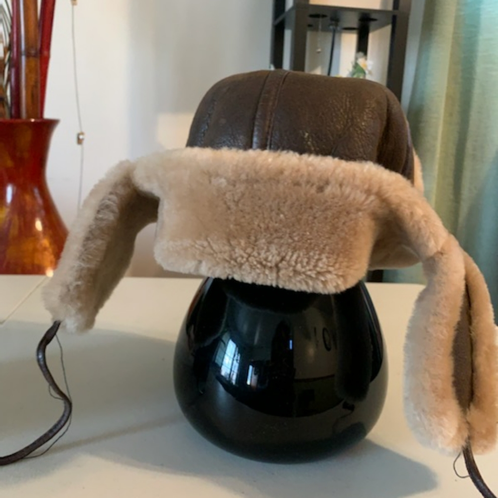 Shearling Leather Hat w/flaps and string (Used)